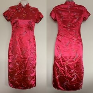 Vintage Chinese cheongsam dress Red women's Small